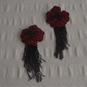 Zara Limited Edition Red Floral beaded Earrings